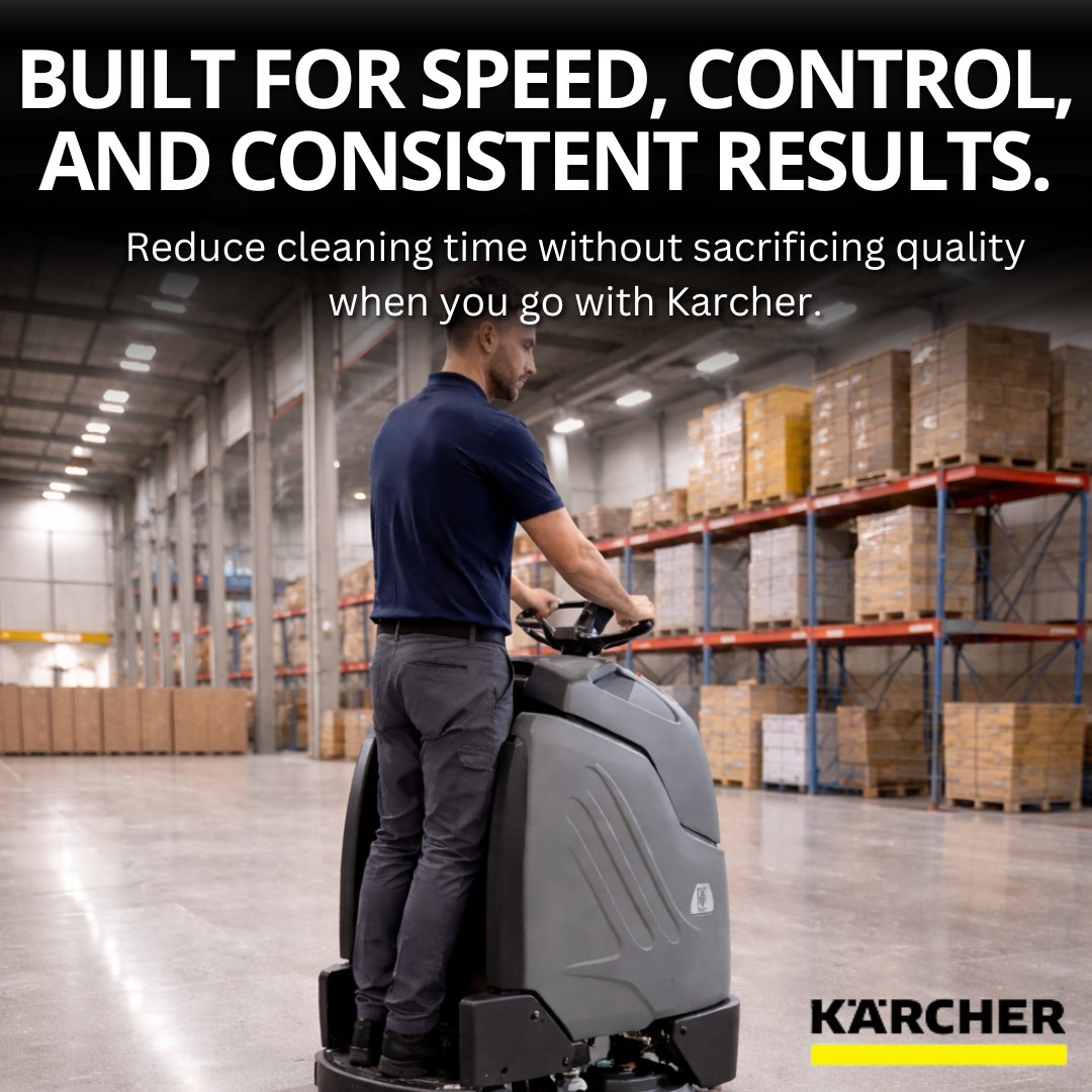 Designed to exceed traditional 20-inch scrubbers, this machine delivers up to 50% more cleaning coverage.

Karcher provides 360° visibility and a tight 48-inch turning radius, providing unmatched maneuverability in confined spaces.

Click here: na2.hubs.ly/H04RV9g0

#karcher