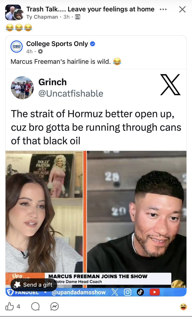 cfhnole's tweet photo. @Uncatfishable going viral on FB , love to see it! 😂😂 https://t.co/m9LXKddWws