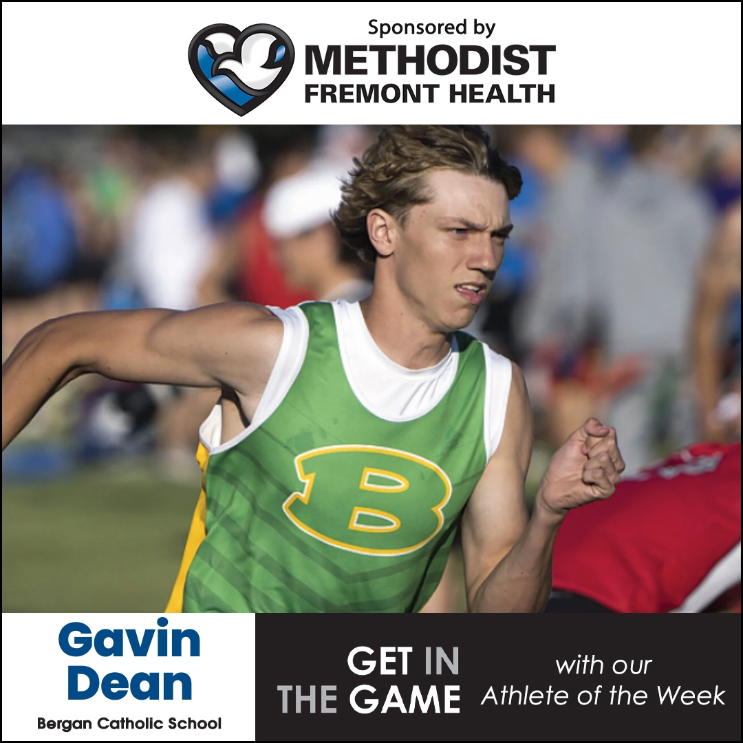 Congratulations to Gavin Dean, our Athlete of the Week. The junior won the 100-meter race at the West Point-Beemer Snowmelt meet with a time of 11.20. Dean also anchored the Knights’ winning 4x100-meter relay team to a time of 44.44. <a href="/bergantrack/">Bergan Catholic Track and Field</a> <a href="/BerganOfFremont/">Archbishop Bergan</a> #nebpreps