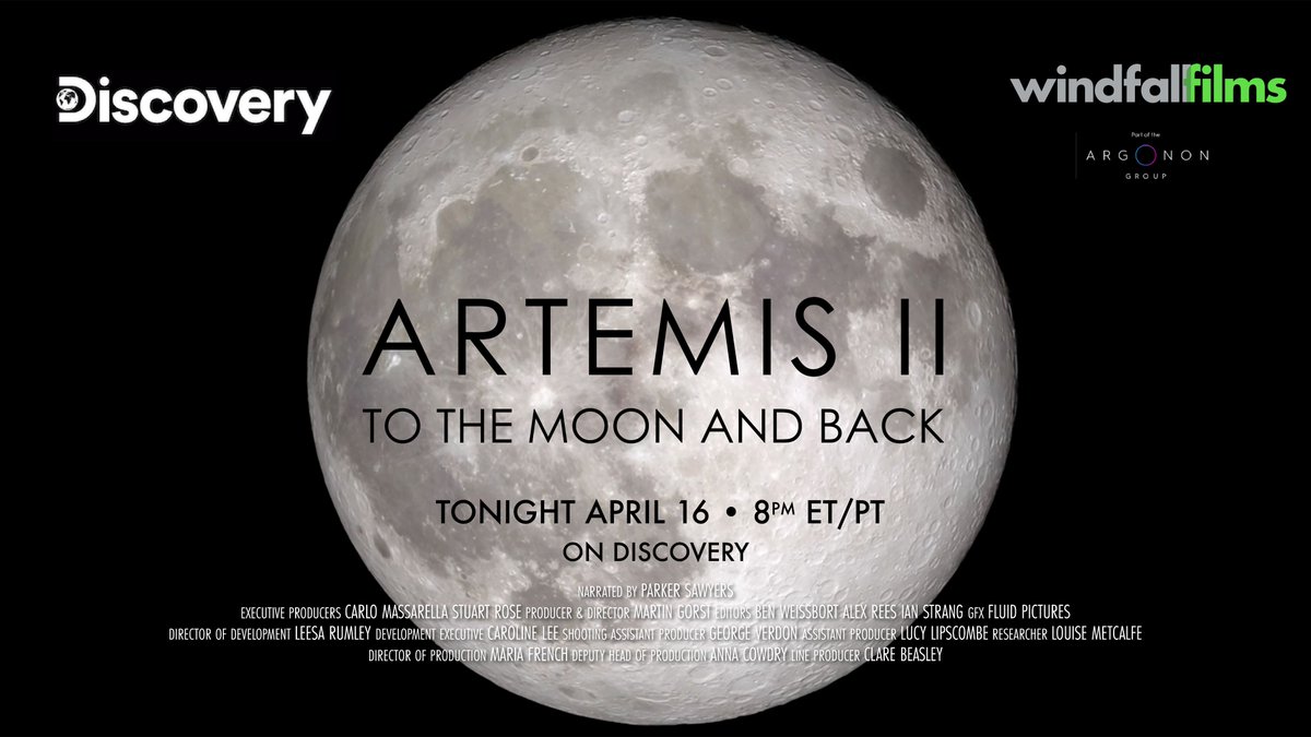 Argonon's tweet image. Premiering tonight in the US on @Discovery, Artemis II: To the Moon and Back from @windfall_films explores the crew's mission, history and legacy. 🌕

#WindfallFilms #Discovery #Artemis #Argonon #NASA #Moon