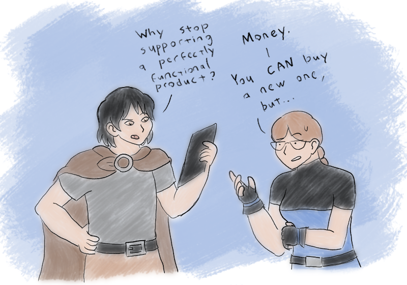 petfriendamy's tweet photo. Can you believe that the unnamed company who makes the unspecified brand of e-reader that my fictional character purchased in the year 2013 would depreciate their older products in favor of ones that are way worse (allegedly) #art #oc https://t.co/jWbmectHj6