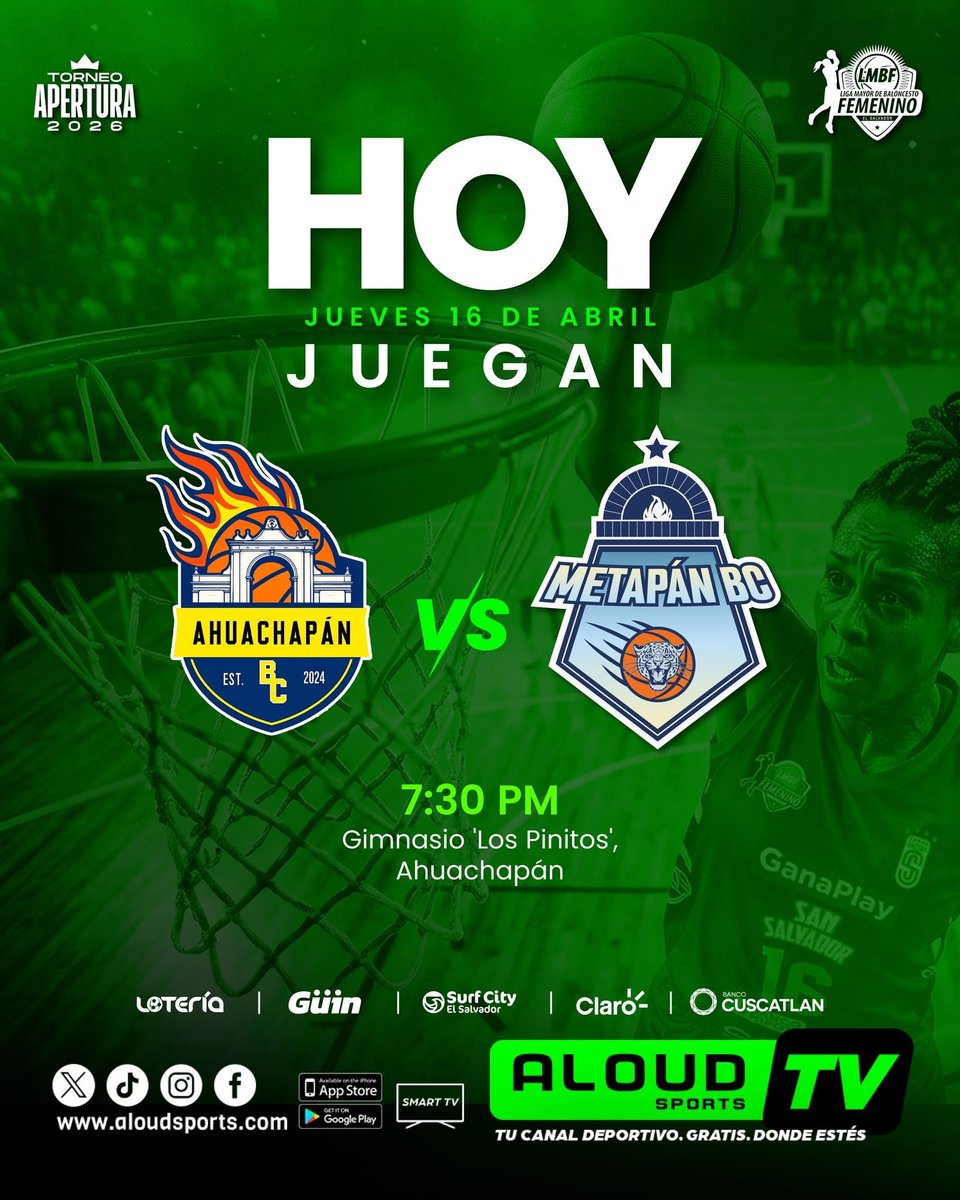 #LMBF  

Las chicas también juegan intenso, mira el juego de hoy en la Liga Mayor de Baloncesto Femenino. 💪🏼

Ahuachapán BC 🆚 Metapán BC
📺 tinyurl.com/4v6z92xb

🟢AloudSports