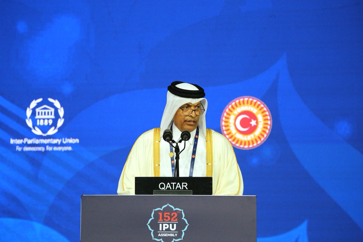 Qatar_Tribune's tweet image. Speaker of the Shura Council HE Hassan bin Abdullah Al Ghanim affirmed that the State of #Qatar, under the leadership of His Highness the Amir Sheikh Tamim bin Hamad Al Thani, will continue its steadfast approach based on #dialogue, #mediation, and preventing escalation, which