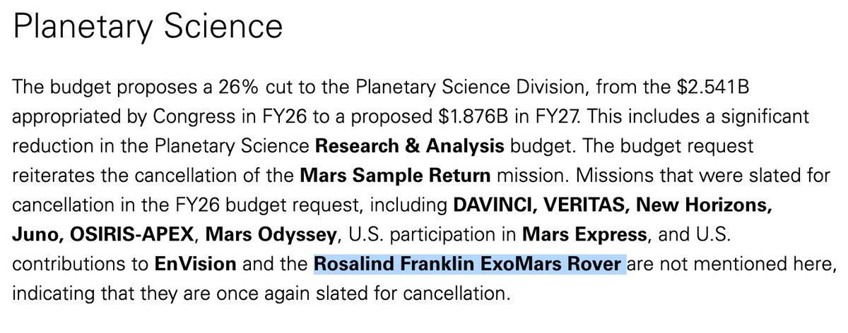 NASAWatch's tweet image. Note on the NASA FY 2027 budget request aas.org/posts/news/202… #NASA #Mars #ESA #AStrobiology