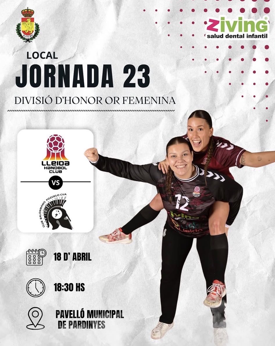 LleidaHC's tweet photo. SÈNIOR FEMENÍ - DIVISIÓ D’HONOR OR

📊 JORNADA 23
🆚 @bmpozuelocva 
🗓️ 18 D’ ABRIL
⌚ 18:30 HS 
📍PAVELLÓ MUNICIPAL DE PARDINYES https://t.co/rxKi4U5tug