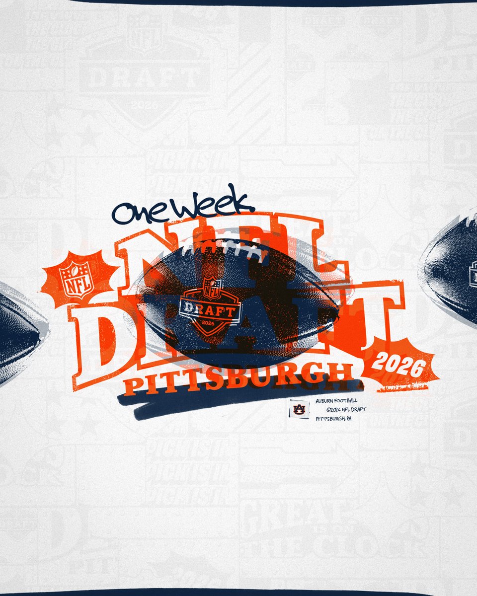 AuburnFootball's tweet image. One Week Away ⏳

2026 #NFLDraft - April 23-25 
📺: @nflnetwork @espn