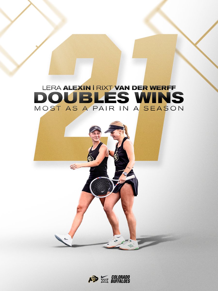 CUBuffsTennis's tweet photo. Only needed this season to make history 🥳👏

van der Werff and Alexin lead CU history in most doubles wins as a pair in a season! 

#GoBuffs https://t.co/W7AbaDbjTD