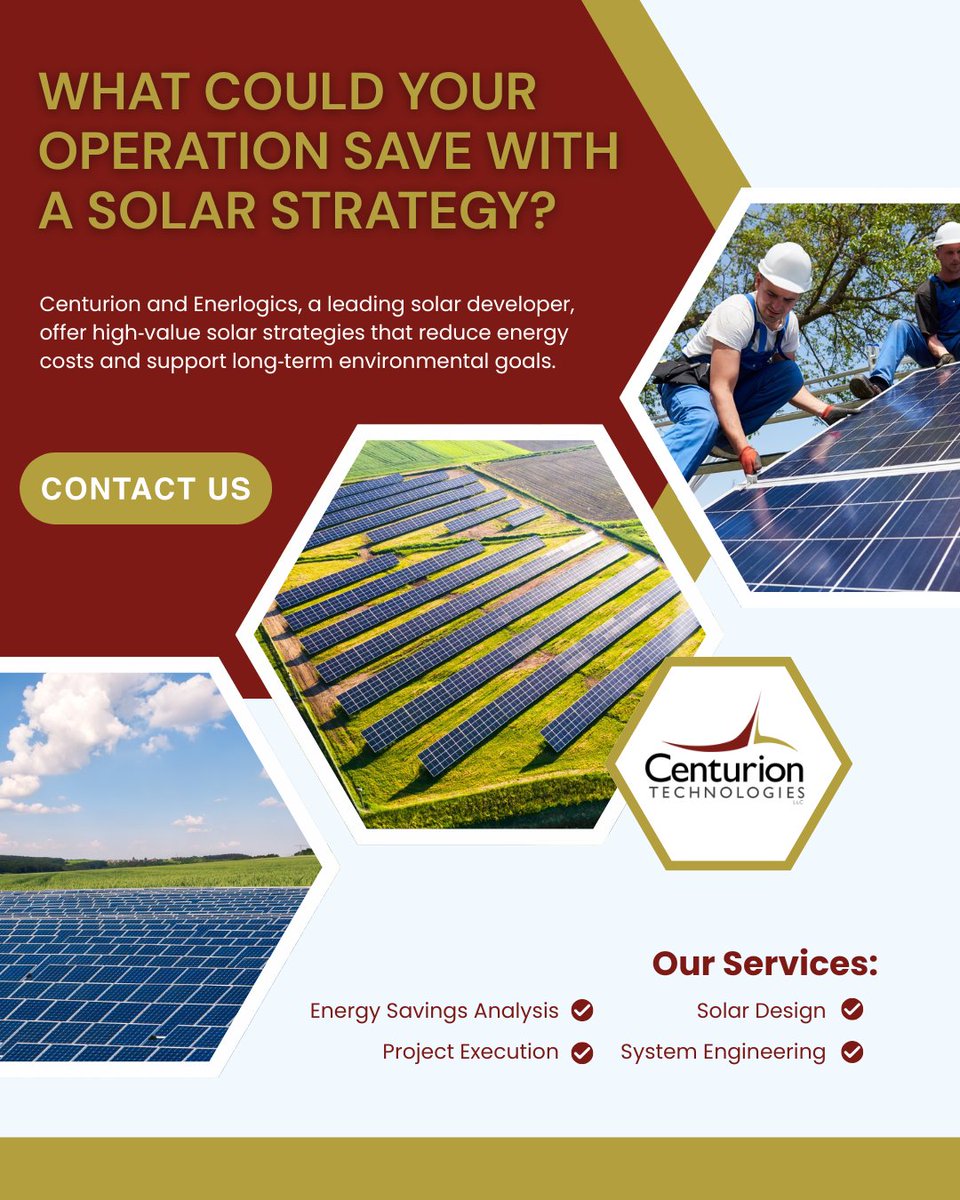 CenturionTecLLC's tweet photo. Solar cuts costs and boosts sustainability. Incentives lower upfront spend while delivering long term savings and protection from rising utility rates. Start your solar savings assessment: https://t.co/tmEhzhYtc8 https://t.co/WrvqDZgd5r
