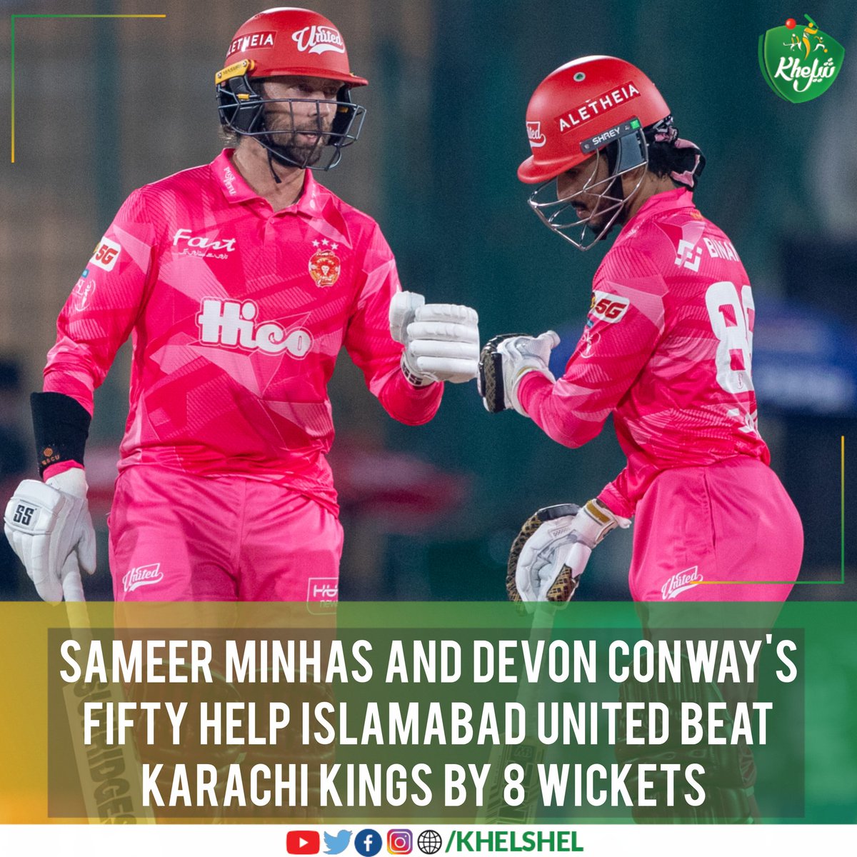 khelshel's tweet photo. Islamabad United wins!! Sameer Minhas and Devon Conway score fifties 👏
#Cricket | #Pakistan | #SameerMinhas | #DevonConway | #PSL11 | #IslamabadUnited https://t.co/WaBXkc5hiK