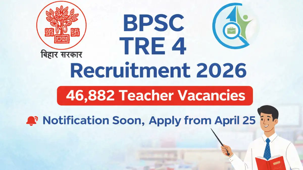 Current_Opening's tweet image. 🚨 BPSC TRE 4 Recruitment 2026 Update!

📊 46,000+ Teacher Vacancies 
📅 Notification Soon
📚 PRT, TGT, PGT Posts
👉 Full Details:
 currentopenings.in/upcoming-jobs/…
#BPSC #TRE4 #TeacherJobs #GovtJobs #BiharJobs