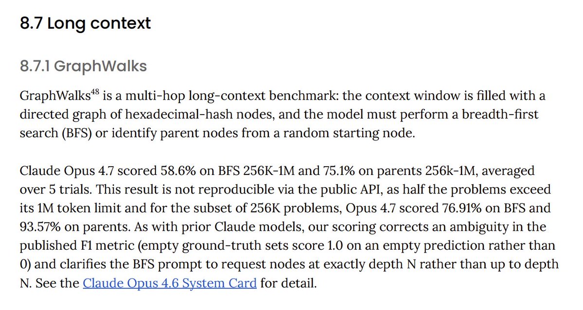 <a href="/AiBattle_/">AiBattle</a> 👋 We kept MRCR in the system card for scientific honesty, but we've actually been phasing it out slowly.    

Two reasons: (1) it's built around stacking distractors to trick the model, which isn't how people actually use long context, and (2) we care more about applied