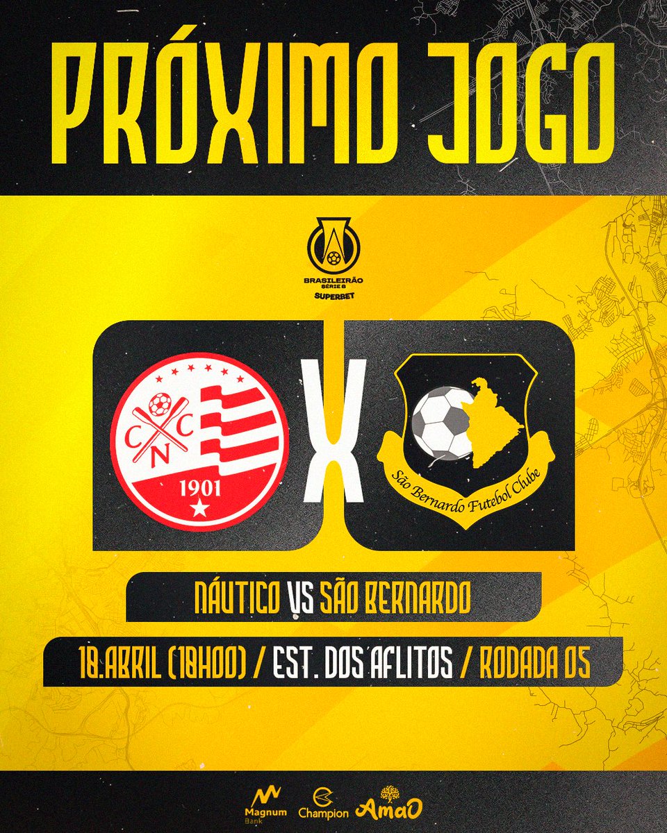 Próximo jogo do Bernô!

Se liga nas informações👇 

⚽ Náutico x São Bernardo  
📆 Dia 18/04
⏰ 18H
🏟️ Estádio dos Aflitos    
🏆 Série B 2026 - Rodada 05
📺 Premiere

#SBFC #SãoBernardo