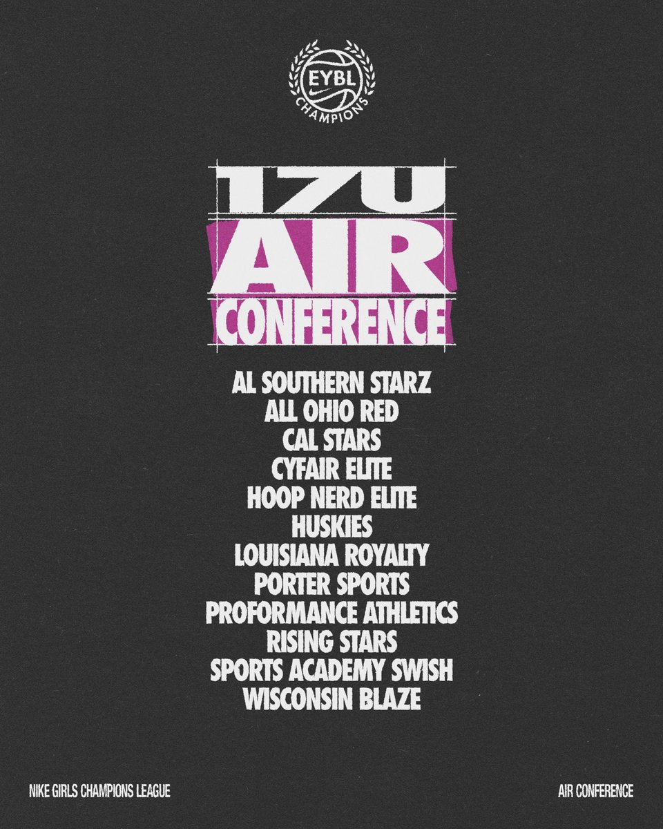 NikeGirlsEYBL's tweet photo. Introducing the Air, Elite, Victory, and Swoosh 17u Champions League Conferences. (1/3) 

#2026EYCL | #Road2CHI https://t.co/oLP0u9u7sn