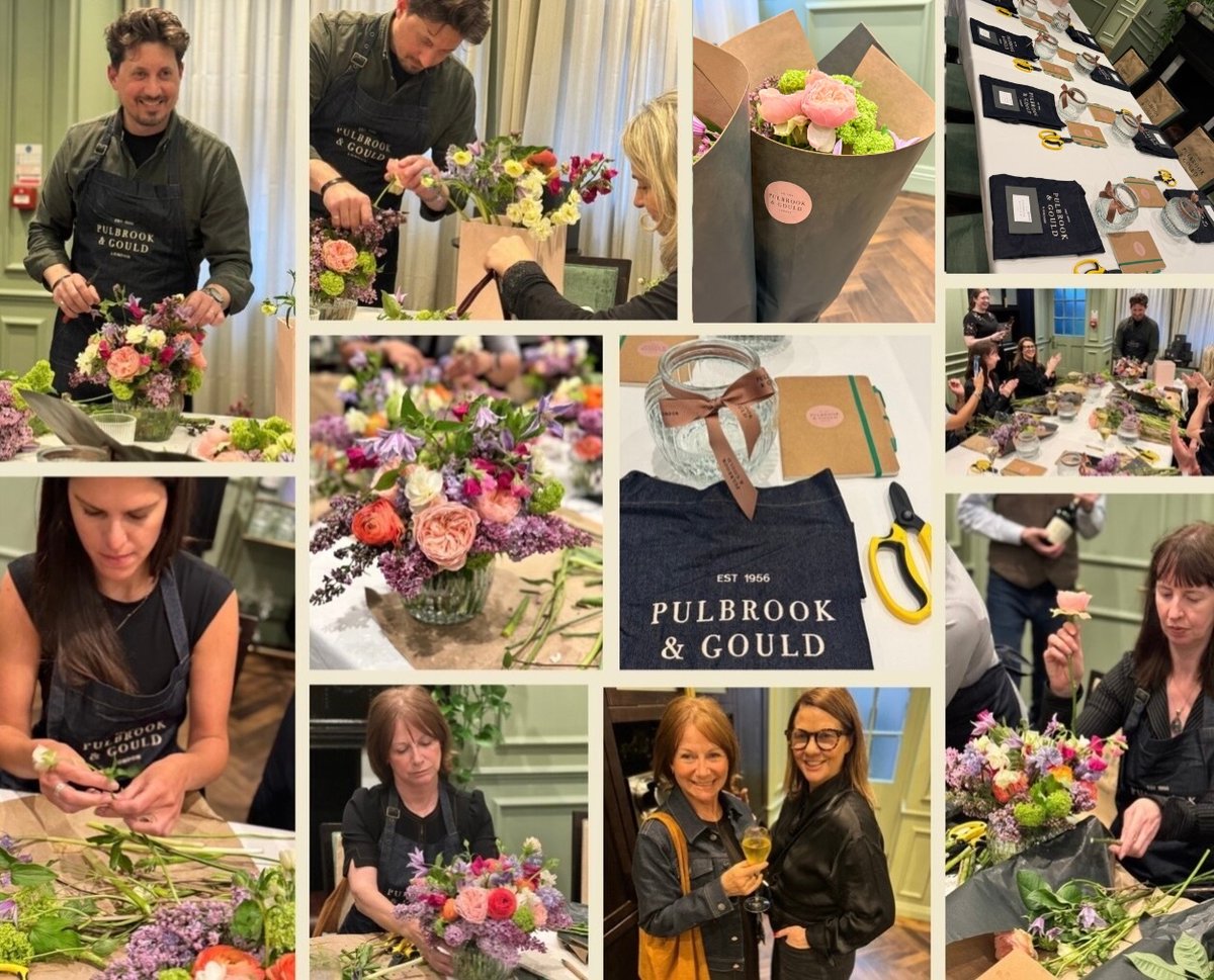 Tuesday evening, <a href="/PulbrookG/">Pulbrook & Gould Flowers London</a> hosted a special floral workshop with some new friends from <a href="/the_bbbook/">Battered Black Book</a> and <a href="/11_cadogan/">11 Cadogan Gardens</a>, where we sipped champagne and learned the tricks of the trade from Pulbrook &amp; Gould's Head Florist, Emmanuel.
We were very impressed with the finished arrangements