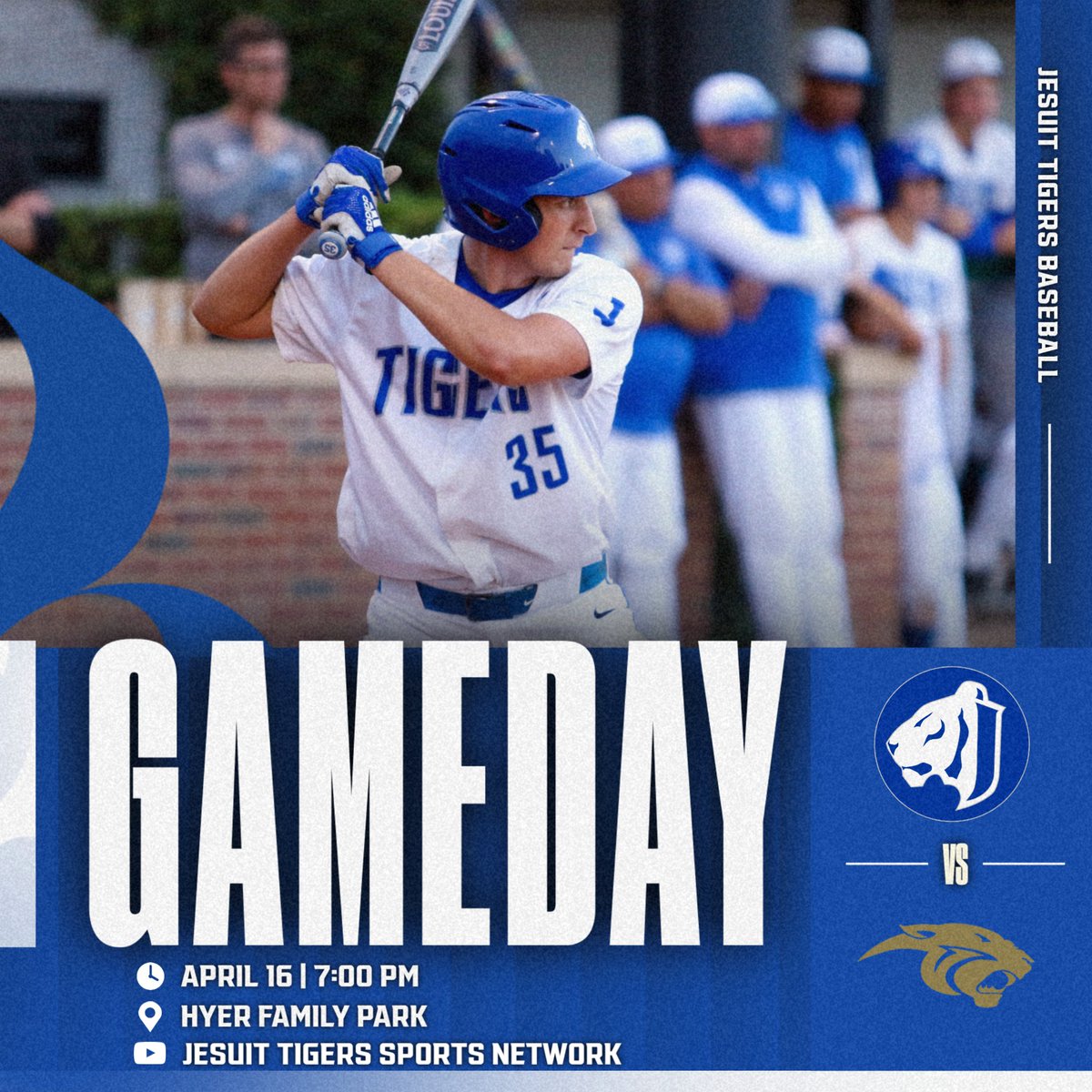 JesuitBaseball's tweet image. Pack Hyer Family Park!

Jesuit hosts Countryside in the District Final, come out and cheer on the Tigers!

If you can't make it to the game, the livestream will be available on the Jesuit Tigers Sports Network below:

youtube.com/watch?v=LdE3Pg…

#AMDG #GoTigers @Biggamebobby