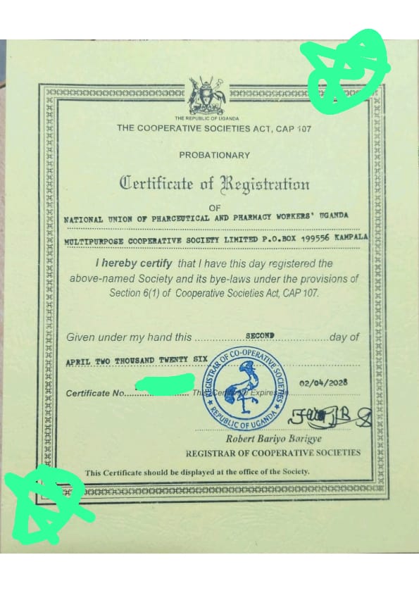 NUPAPWU's tweet image. Amidst the ongoing dispute arising from Clause 31 of the NDHPA Bill, 2025, we gladly congratulate the pharmaceutical workforce of Uganda upon the successful registration of the members’ Multipurpose Cooperative Society.
#socioeconomic #empowerment #vision2040

@KagutaMuseveni