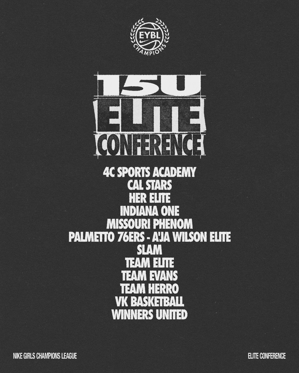 NikeGirlsEYBL's tweet photo. @niketoc @nbafuturenow Introducing the Air, Elite, Victory, and Swoosh 15u Champions League Conferences. (3/3) 

#2026EYCL | #Road2CHI https://t.co/27Y9VXWeFL
