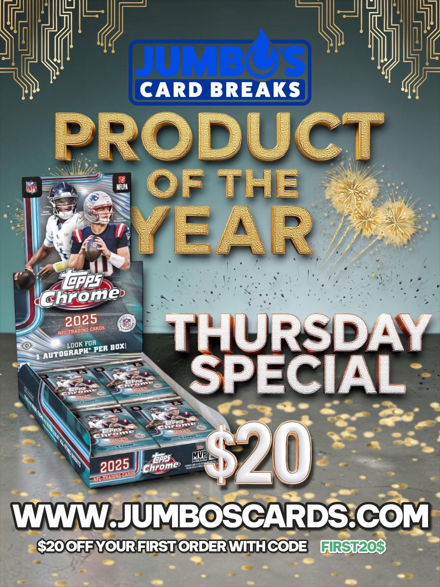 JumboSc21's tweet image. The product of the year is here! 🔥 Grab a Thursday Special $20 spot in our Chrome Hobby break with the purchase of any Chrome PYT team! 🤑 Come hit some heat! 🥵 #SportsCards #JumbosCards #Topps #Fanatics #FYP