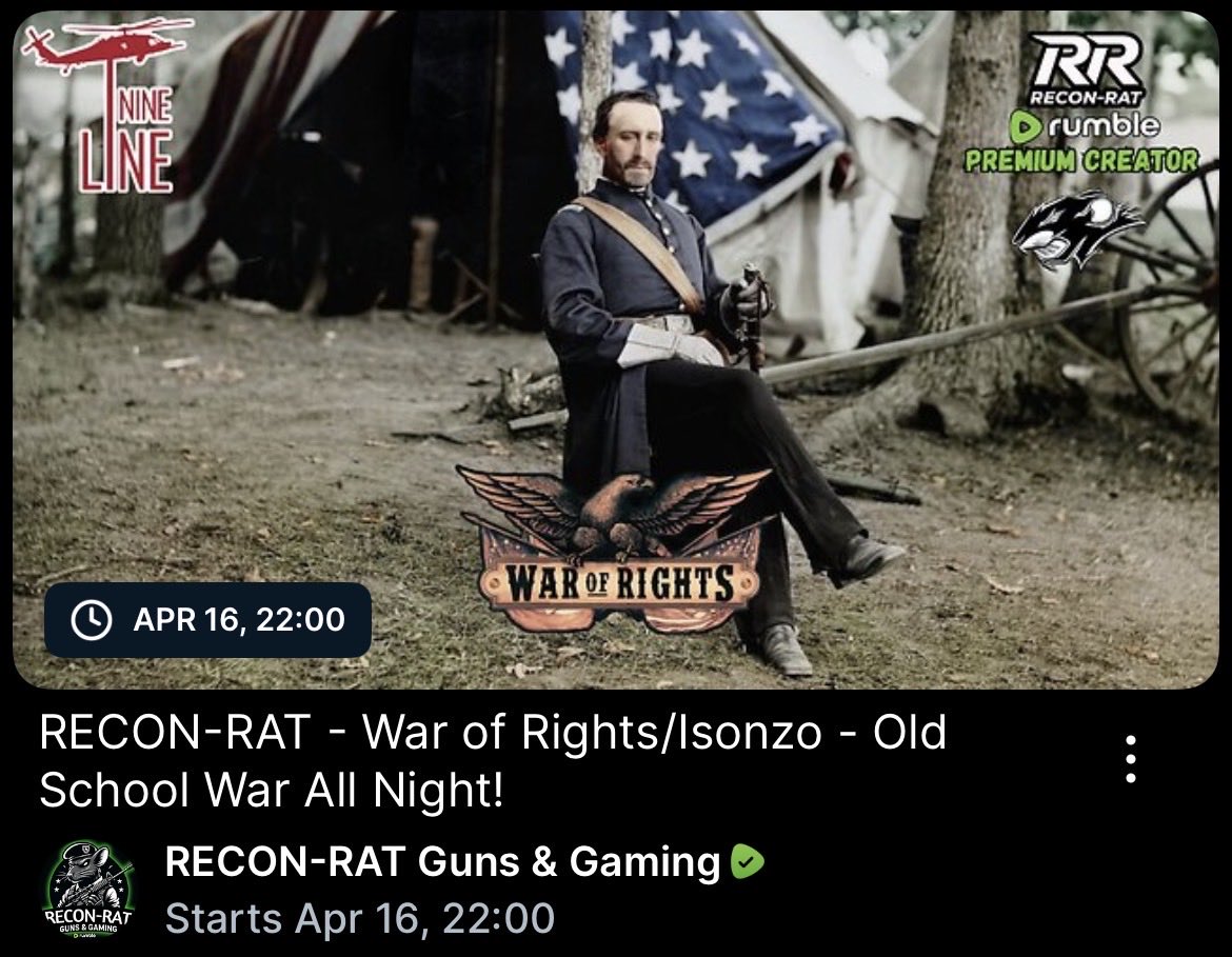 reconrat's tweet image. Tonight at 10 pm central we go back in time to play more War of Rights and Isonzo!  Both solid games that I enjoy and have great moments in each!

In between we have Kentucky Ballistics with the Kraken volley gun!

See ya there!

#warofrights #isonzo #ww1 #milsim #gaming #rumble
