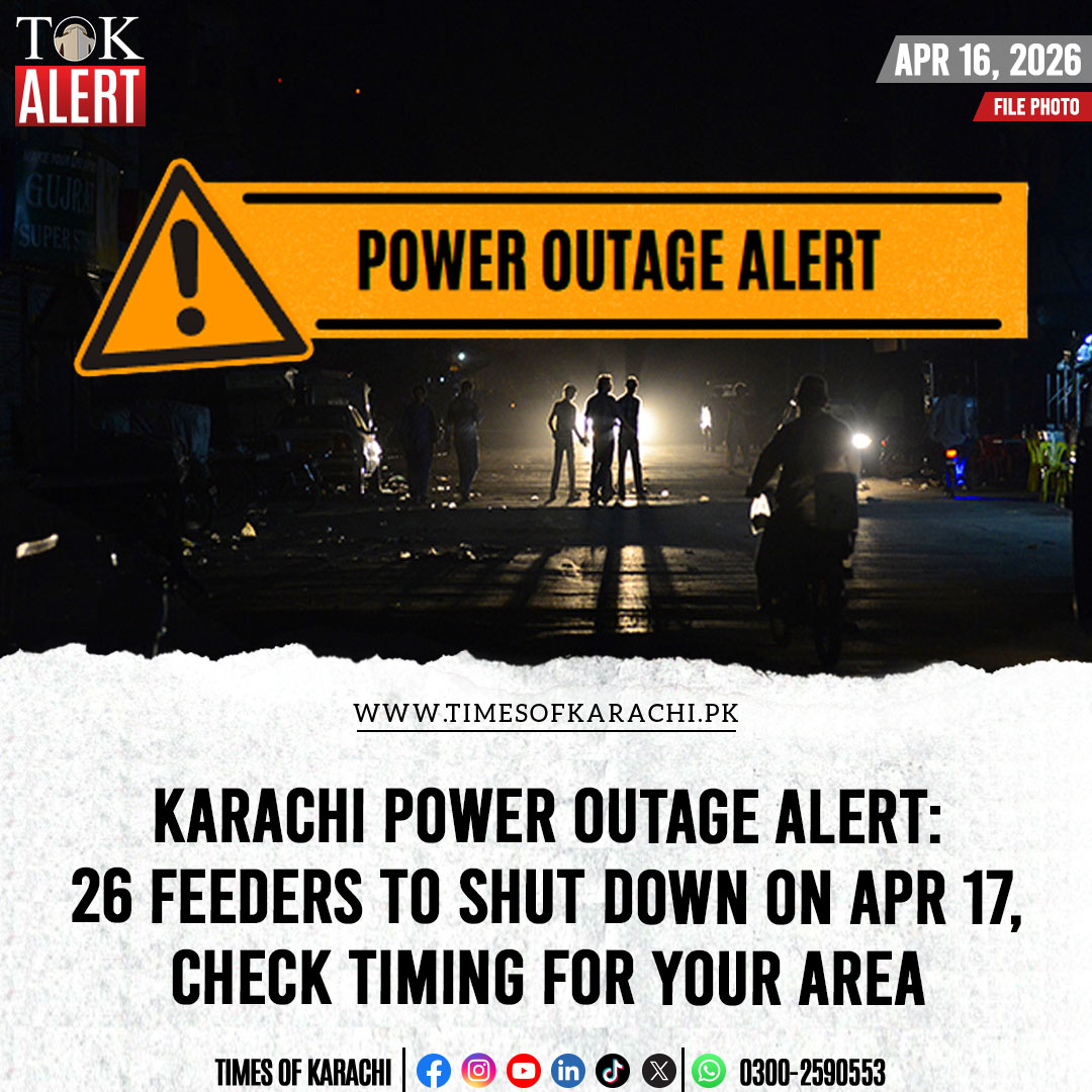 TOKCityOfLights's tweet image. K-Electric announced a scheduled power shutdown on 26 out of its 2,129 feeders in the city on Apr 17, 2026.

Details: timesofkarachi.pk/92666

#TOKAlert #Karachi #PowerOutage #KElectric