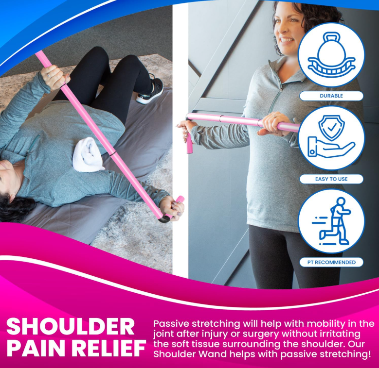 RangeMasterPT's tweet photo. Had shoulder surgery or an injury? This is exactly what your PT means when they say "passive stretching." 

Our PinkRanger™ Shoulder Wand lets your GOOD arm do the work — gently guiding your injured shoulder through its range of motion without straining the surrounding soft tissue. 🩷

Why it works:
✅ Restores joint mobility after injury or surgery
✅ No muscle activation on the injured side
✅ Durable, easy to use at home
✅ PT recommended

Gentle. Effective. And yes — it comes in pink. 💪