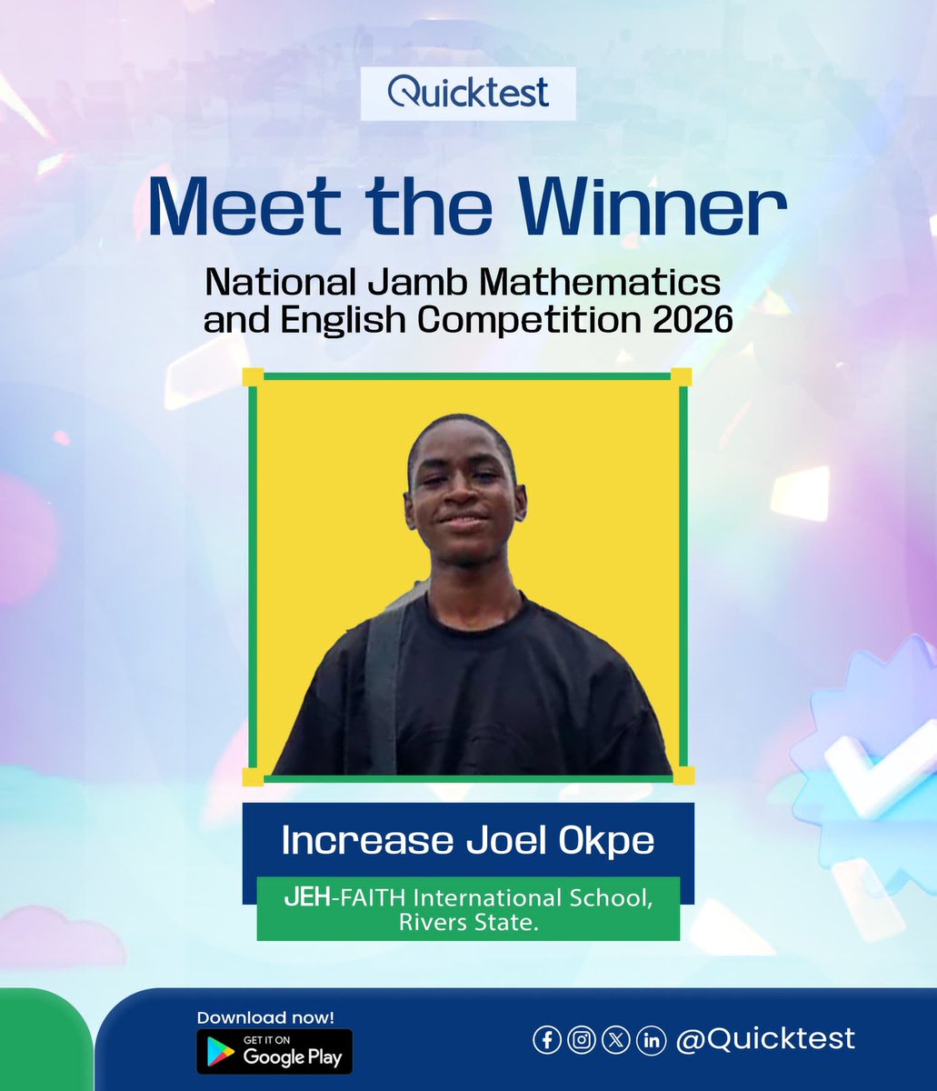 quicktestng's tweet photo. 🥇 1st Position – Okpe Increase Joel

Exceptional performance. Well deserved. 👏🏽
#Quicktest #Winner https://t.co/JjmA7VM3YQ
