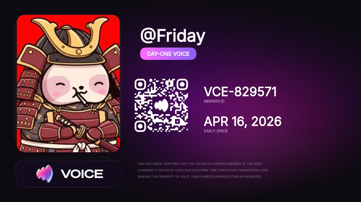 notfridayy's tweet image. OG Cards are live in VOICE Discord - 72h for early birds ONLY

Getting closer to the official launch or what? Who knows?? 👀

Just got my @Voicehavefun membership card!

Member ID: VCE-829571

#Voice #VoiceFun #VoiceCommunity