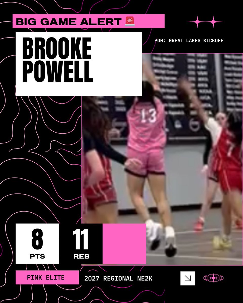 pinkeliteclub's tweet photo. BIG GAME ALERT 🚨 Brooke Powell dominated the boards vs Lady Venmo Elite! 67% from behind the line and led her team on the glass and score board! WE SEE YOU BROOKE 👀 https://t.co/VnZsCL64Uy