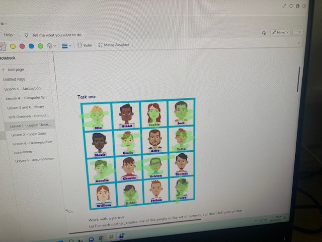 Millais_CompSci's tweet photo. Some of our #MillaisComputerScience #MillaisYear7 students started a unit of work on computational thinking today.  We played Guess Who to practise our logical thinking and they were also introduced to Boolean Expressions.  #MillaisHappiness https://t.co/r7ykDlgPGc