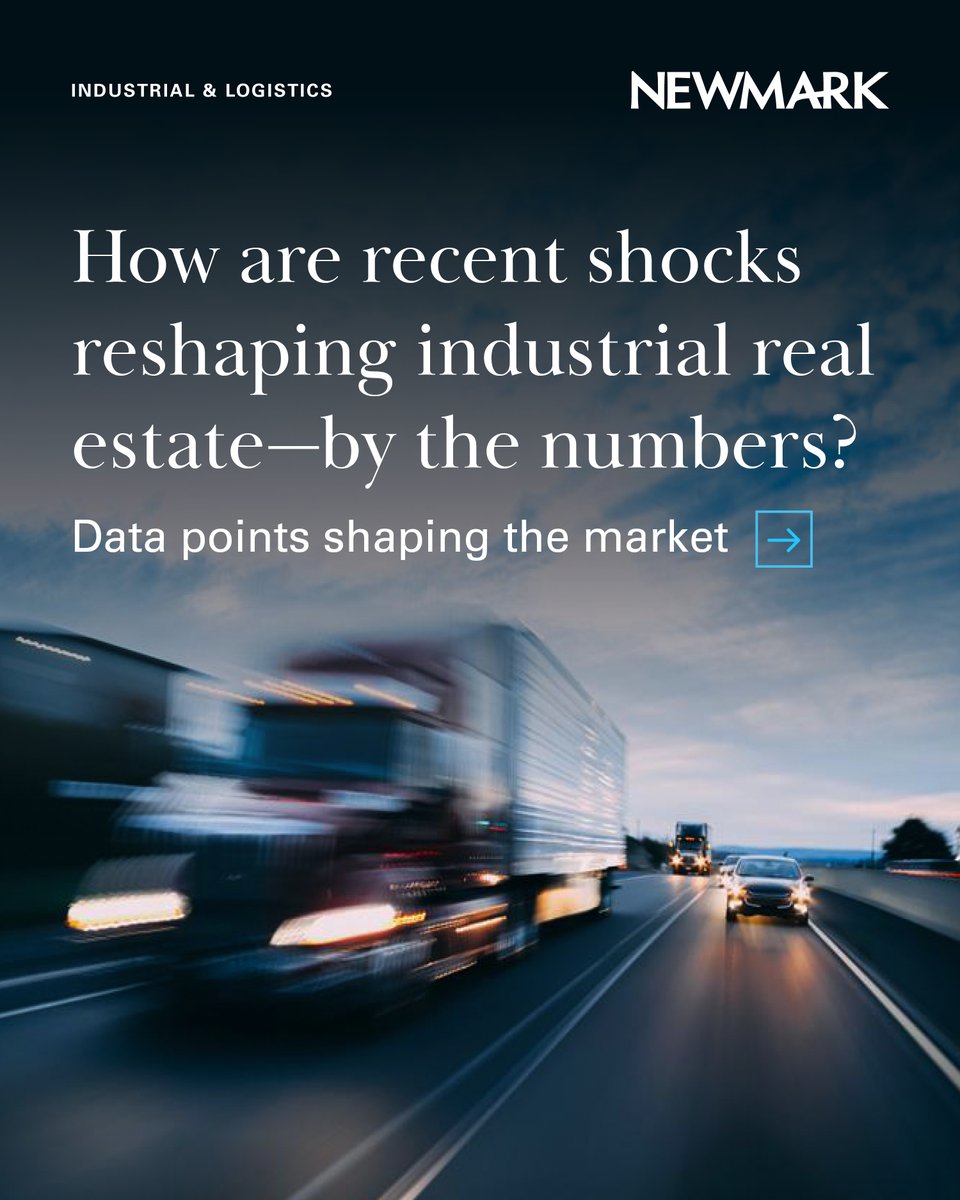 Newmark's tweet image. Explore how the pandemic, tariffs and fuel shocks continue to reshape supply chains and demand with #Newmark's latest report: Shocks to the System: Market Durability Is the New Lens for U.S. Industrial Amid Permanent Volatility.

Read it now ➡️ nmrk.re/487khN1

#CRE