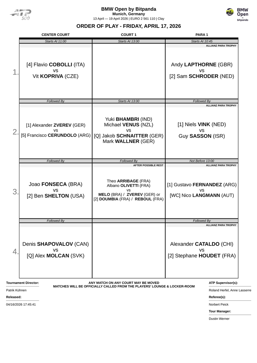 Order Of Play Tennis tweet media