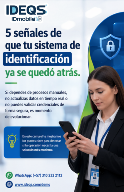 Ideqs_sas's tweet photo. 5 señales de que tu sistema de identificación ya se quedó atrás. Si dependes de procesos manuales, no actualizas datos en tiempo real o no puedes validar credenciales de forma segura, es momento de evolucionar. #IDEQS #GestiónDeIdentidad #CarnetizaciónDigital #EficienciaOperativa https://t.co/xbhIwHB5AY