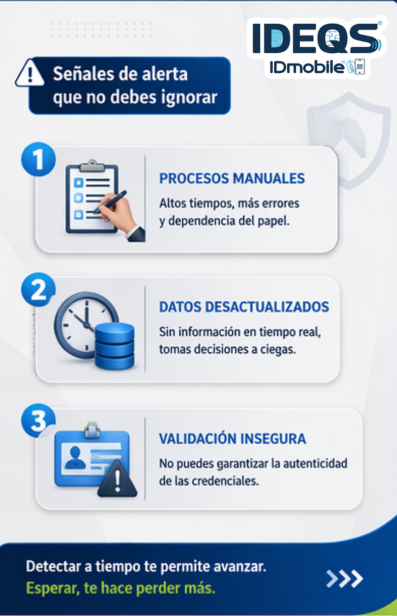 Ideqs_sas's tweet photo. 5 señales de que tu sistema de identificación ya se quedó atrás. Si dependes de procesos manuales, no actualizas datos en tiempo real o no puedes validar credenciales de forma segura, es momento de evolucionar. #IDEQS #GestiónDeIdentidad #CarnetizaciónDigital #EficienciaOperativa https://t.co/xbhIwHB5AY