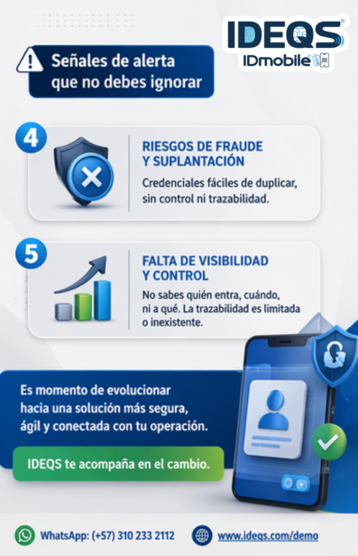 Ideqs_sas's tweet photo. 5 señales de que tu sistema de identificación ya se quedó atrás. Si dependes de procesos manuales, no actualizas datos en tiempo real o no puedes validar credenciales de forma segura, es momento de evolucionar. #IDEQS #GestiónDeIdentidad #CarnetizaciónDigital #EficienciaOperativa https://t.co/xbhIwHB5AY