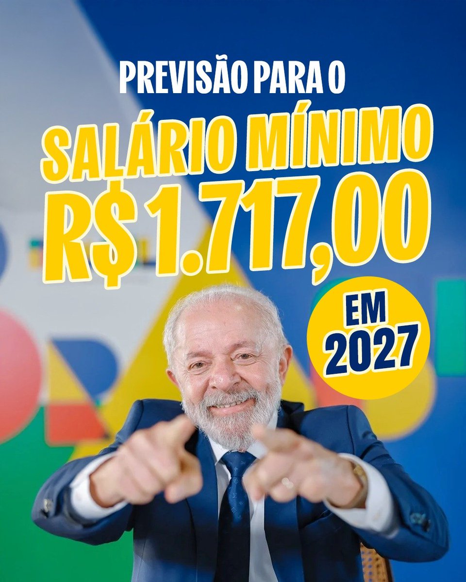 Com @lulaoficial, o salário-mínimo tem aumento real! 

O Governo do Brasil propôs um salário mínimo de R$ 1.717 para o ano que vem, com aumento nominal de 5,92%. 

É mais dinheiro no bolso do brasileiro, é a roda da economia girando. É o Brasil cada vez melhor e mais justo! 🇧🇷