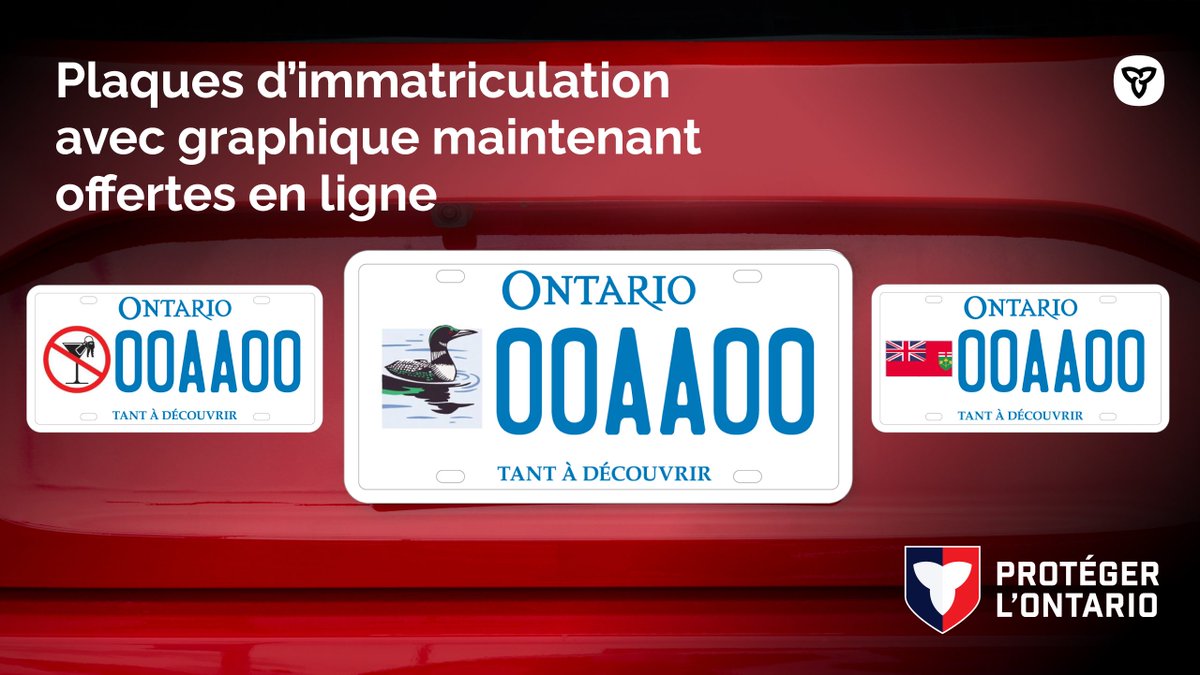 ServiceONT's tweet photo. Vous pouvez commander dès aujourd’hui en ligne une plaque d’immatriculation avec graphique. 

Vous pouvez faire un choix parmi les modèles portant sur des équipes sportives, des organisations communautaires ou des universités, entre autres.

Info : https://t.co/pMe52OeUkp https://t.co/7EmrrkXtXJ