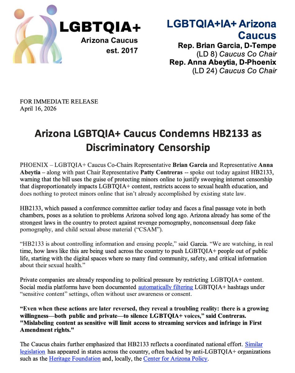 AZ LGBTQIA Legislative Caucus tweet media