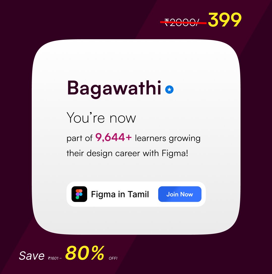 StinglinJ's tweet photo. Another learner joined to sharpen skills.
Learn Figma from beginner to advanced in Tamil.
Complete course – ₹399

Join Link : https://t.co/dprrPRqM7g
Syllabus : https://t.co/M7f57Yi692

#figma #uiux #ui #figmatutorial #figmacourse https://t.co/pbtqjRtXCV