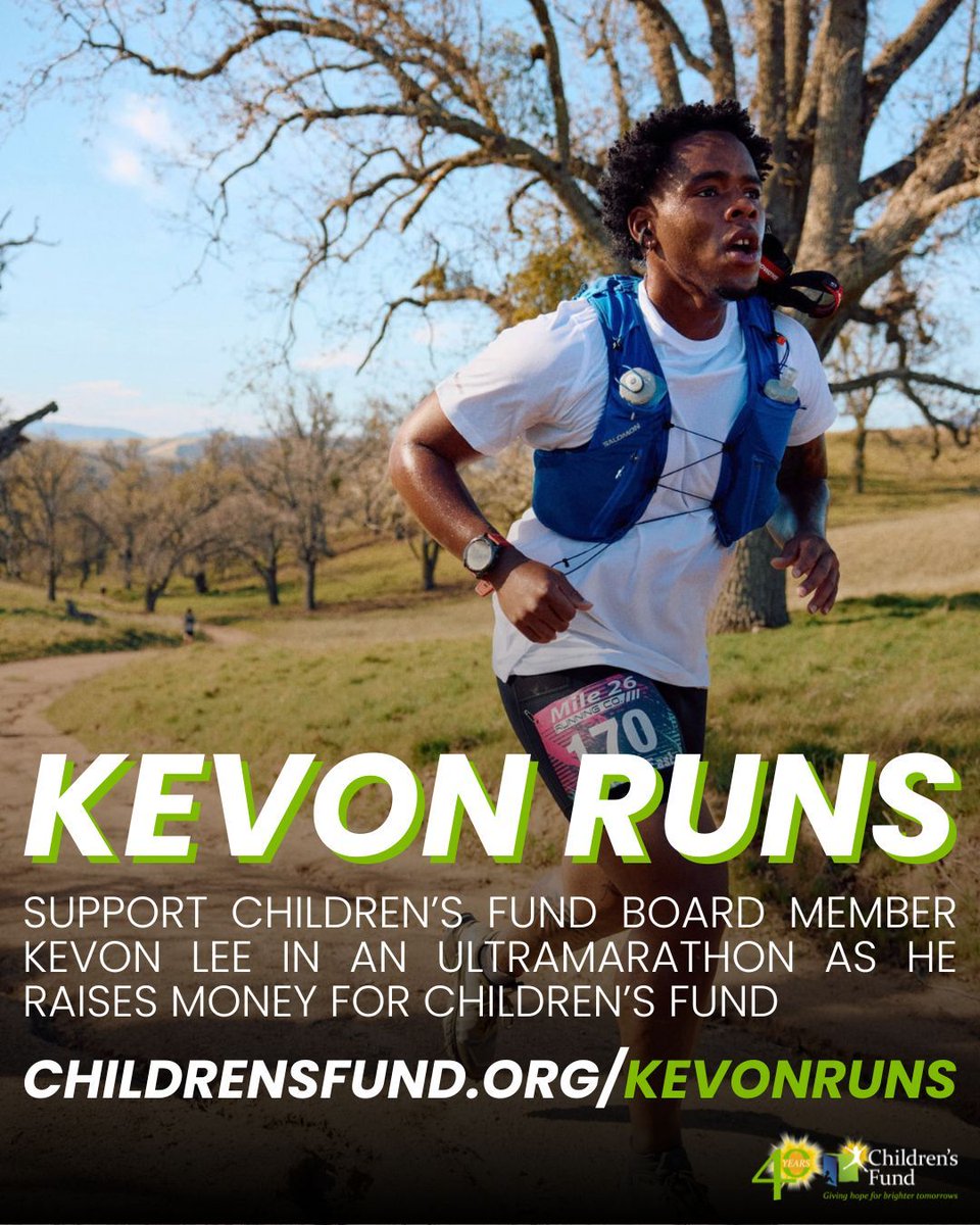 Childrens_Fund's tweet image. Children's Fund Board Member and former scholarship recipient, Kevon Lee, is taking on his first #Ultramarathon and looking to use this to bring awareness and support to our mission.

Learn more and help support Kevon's goal, visit childrensfund.org/kevonruns today!