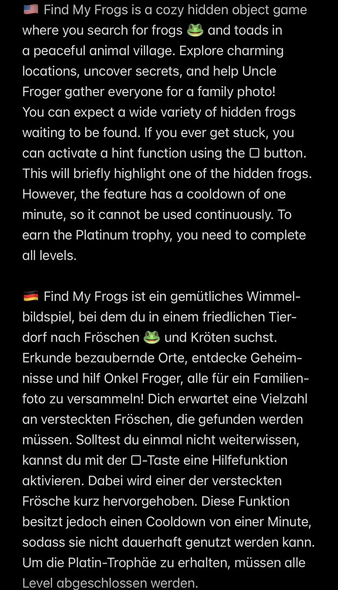 PSN_Robert2567's tweet image. #Review
🎮 Find My Frogs • PS4 • PS5
🏆 27 Trophies | 💯 Easy | ⏱ ~ 60 min
🗂️ 2 Stacks
💰3.99
📅 Release: 16.04.2026
👤 @SilesiaGames 

instagram.com/p/DXM3GesCIik/…