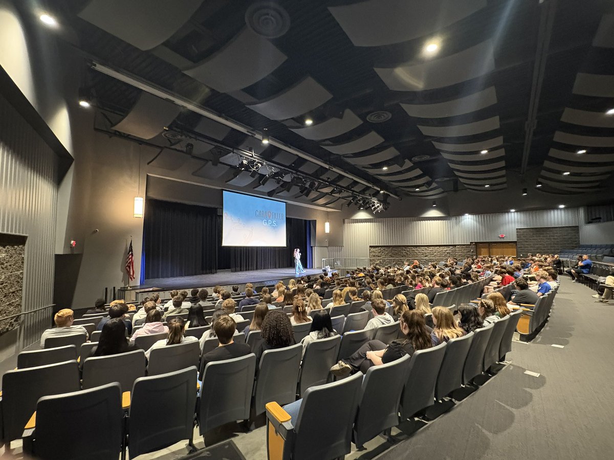 R7principal's tweet photo. JHS was honored to welcome Cara Filler today! Her powerful message on overcoming life’s road bumps, making positive choices, and embracing what makes you YOU-nique truly resonated with our students. Thank you for inspiring us to be our best selves! 💙 #JayUp https://t.co/qflQ5Mh7uY