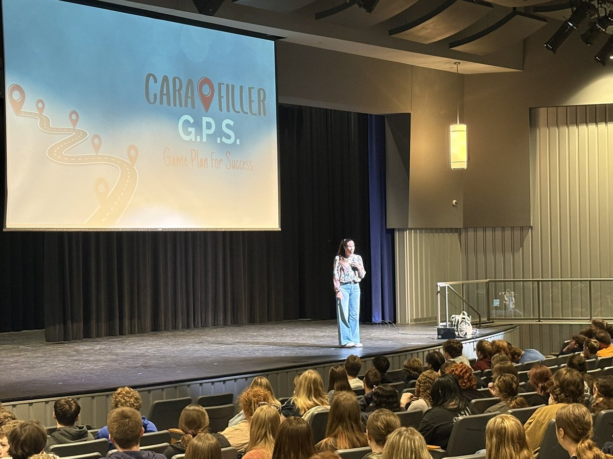 R7principal's tweet photo. JHS was honored to welcome Cara Filler today! Her powerful message on overcoming life’s road bumps, making positive choices, and embracing what makes you YOU-nique truly resonated with our students. Thank you for inspiring us to be our best selves! 💙 #JayUp https://t.co/qflQ5Mh7uY