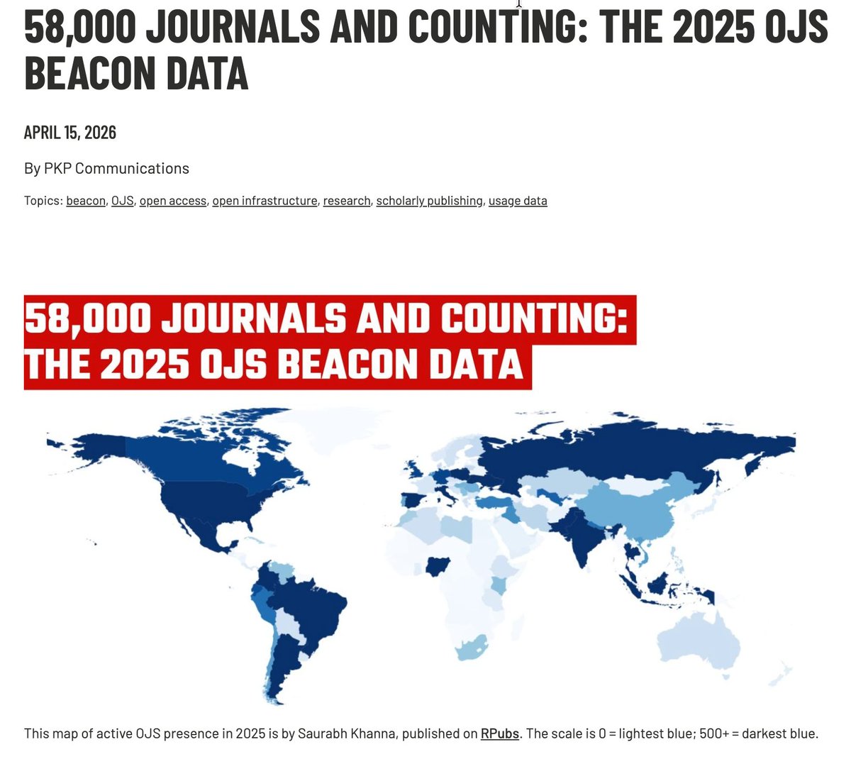 infodocket's tweet image. New Data: Open Journal Systems (#OJS) Now Powering 58,000 Journals Across 156 Countries (via @pkp) pkp.sfu.ca/2026/04/15/580… #publishing #scholcomm #openinfrastructure