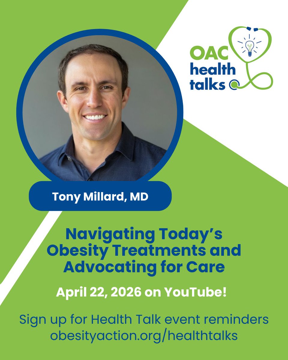 ObesityAction's tweet photo. Starting GLP-1 medications or newer obesity treatments can bring a lot of hope—and a lot of questions.

In this must-watch Health Talk, Dr. Tony Millard, MD, breaks down what really to expect—from early changes to real-life challenges and how to think about long-term care.

-Get practical tips for talking with your provider
-Learn what’s normal (and what’s not)
-Walk away with tools you can actually use

Join us for the premiere and get the clarity and reassurance you deserve. Get notified: https://t.co/SS6E223HyY

#GLP1 #ObesityCare #HealthTalk #OAC #PatientEducation