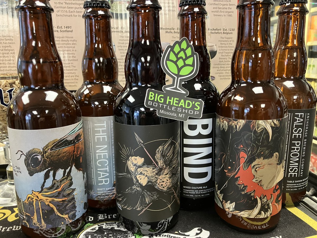 Some #wild goodies landing in the shop from @anchoragebrewing 🍻 Bind Mixed Culture w/ Blue and Haskap Berries, False Promise Table Saison w/ Brett, and The Nectar Brett Saison w/ Honey 🍻 #missoula #beerstore #bottleshop #montana