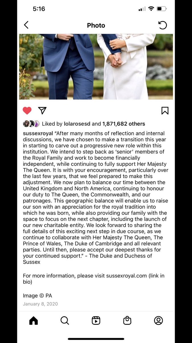 Just came across this saved screenshot. Since some idiots are still trying the “I thought they wanted privacy bs” here’s the original statement Harry &amp; Meghan put out.