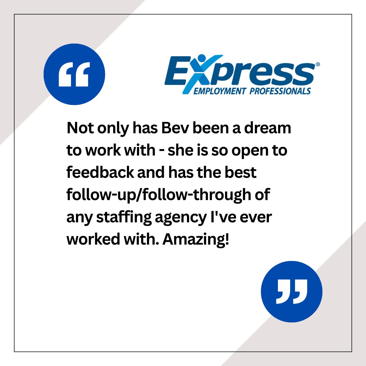 At Express Employment Omaha, we don’t just fill roles — we raise the bar. Bev’s commitment to communication, accountability, and results is exactly why our clients trust us to deliver better talent, faster.

Looking for a staffing partner that actually follows through? You...