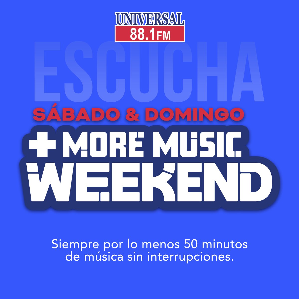 universal881fm's tweet image. 🎵 ¡Tu fin de semana merece más música! Sintoniza el "More Music Weekend" en #Universal881. Sábado y domingo, 50 minutos de música continua. #Radio #Música #FinDeSemana #MúsicaSinCortes