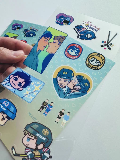 HELLO!! I will be at Anime Night Mart this weekend @ Moreno Valley Mall!! Gonna have all my previous merch plus these Heated Rivalry sticker sheets! Unfortunately they got misprinted so they will be discounted but I'll have the fixed ones some time in May and put them online