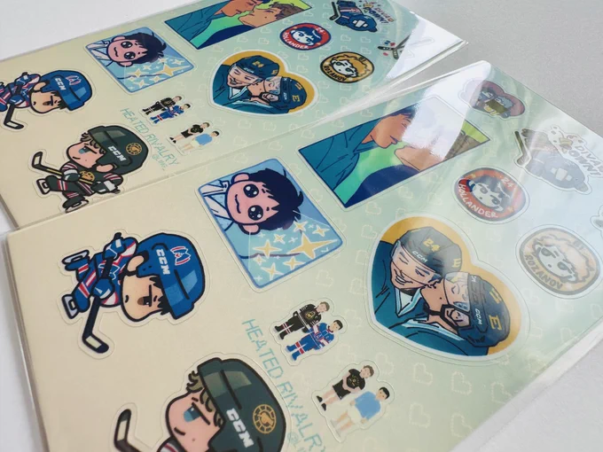 HELLO!! I will be at Anime Night Mart this weekend @ Moreno Valley Mall!! Gonna have all my previous merch plus these Heated Rivalry sticker sheets! Unfortunately they got misprinted so they will be discounted but I'll have the fixed ones some time in May and put them online